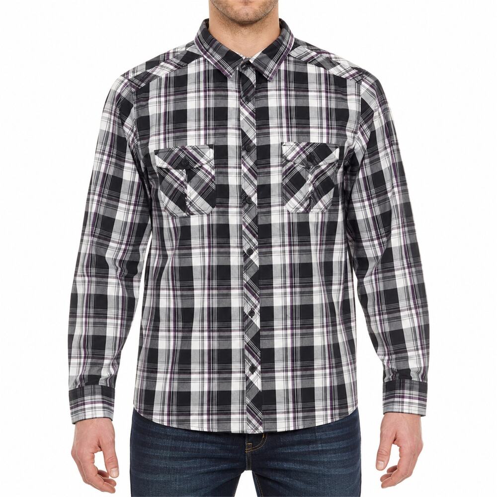 Helix Shirt Mens 2XL Black White Purple Cotton Pockets Athletic Fit Button-Up